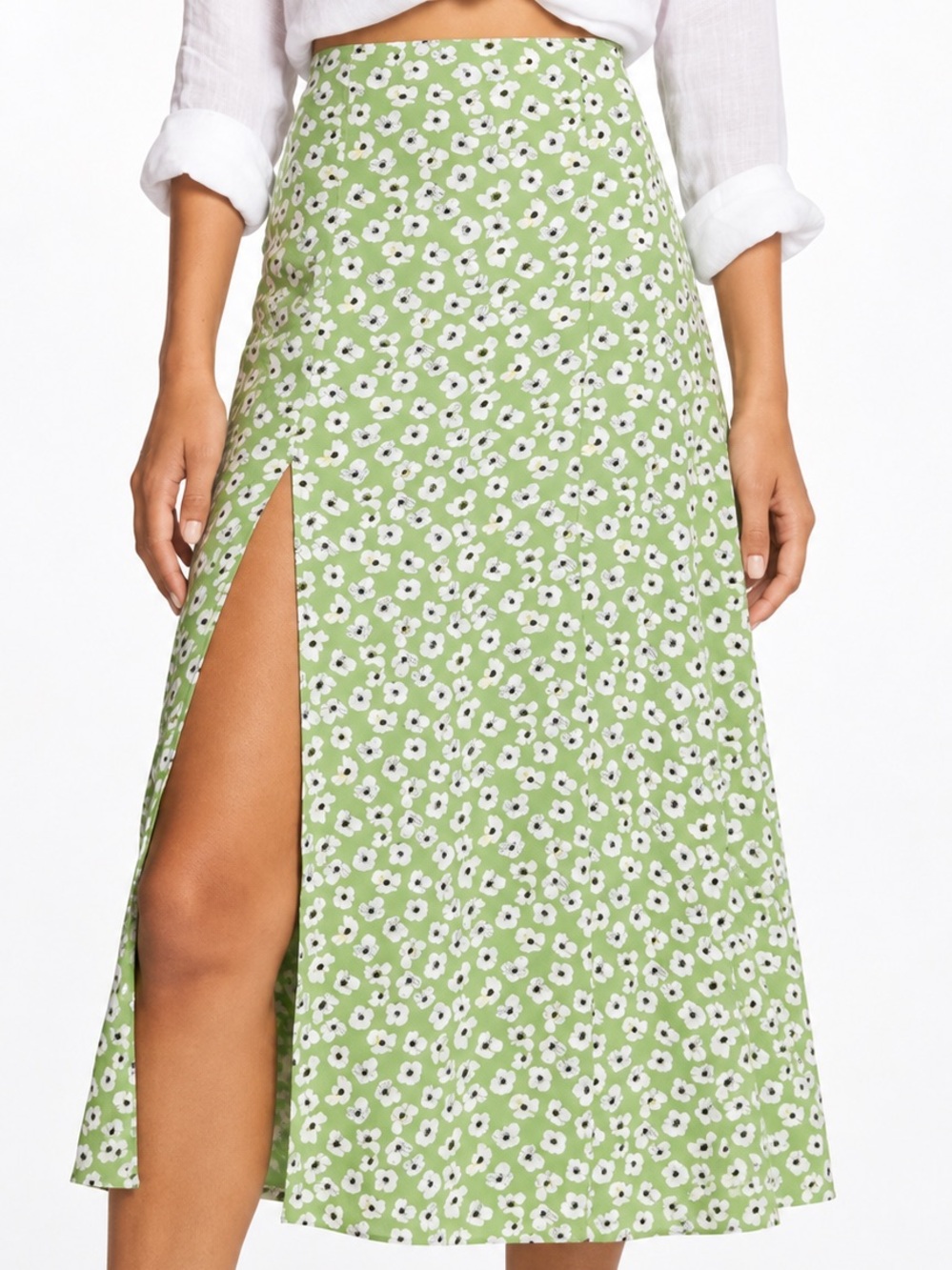 NWOT Anthropologie Maeve Green Floral The Lille Side-Slit Midi Skirt Size 6